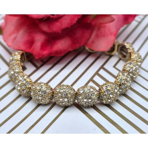Pretty Gold Tone Crystal Encrusted Sparkly Stretch Bracelet Event Holiday - Picture 1 of 6